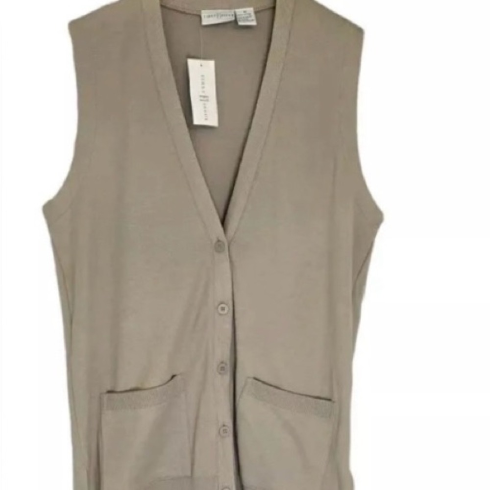 First Issue Greenish Tan Sleeveless Vest Button-Up Cardigan Medium